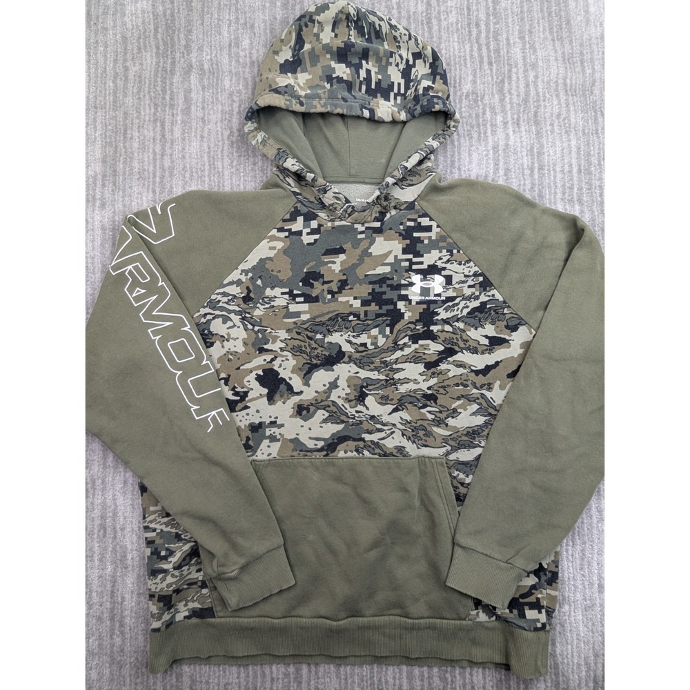 Under Armour Mens Camo Hoodie Large Pullover Hunting Multicam Storm Spellout